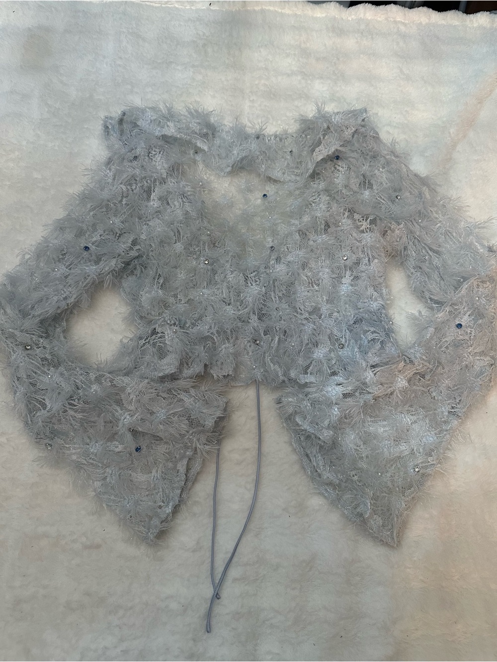 For Love & Lemons Moira Top Blue Eyelash Lace Cropped Cardigan 39239 - Picture 6 of 11
